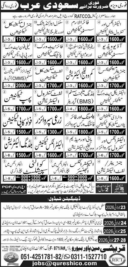 Qureshi Manpower Bureau Saudi Arabia Jobs 2026 Apply Online