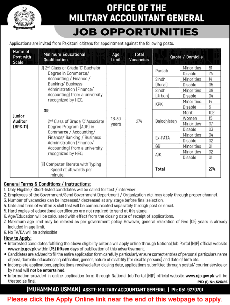 Junior Auditor Jobs 2026 Apply Online | Military Accountant