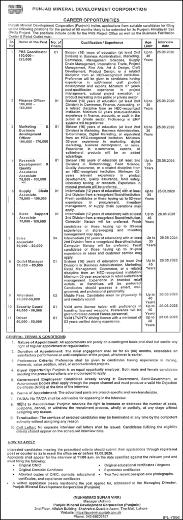 Punjab Mineral Development Corporation Jobs 2026Apply Online