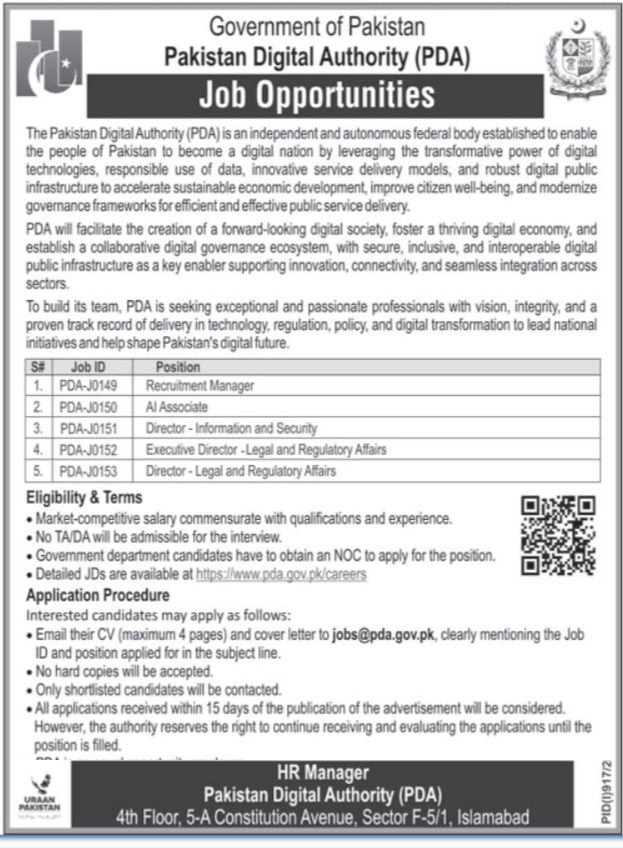 Pakistan Digital Authority PDA Jobs 2026 Easy Apply Online