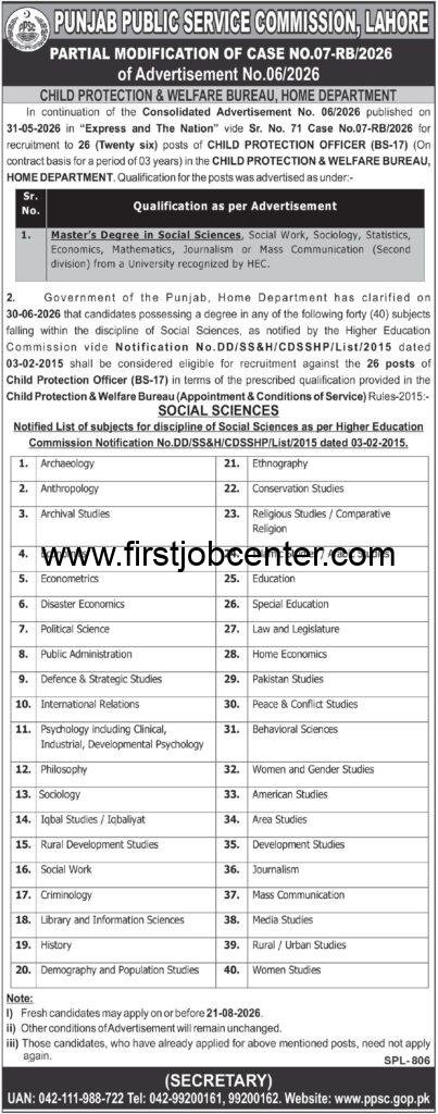 Punjab Public Service Commission PPSC Jobs August 2026