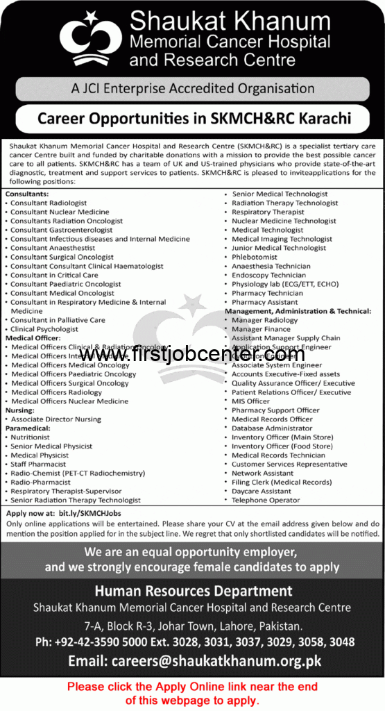 Shaukat Khanum Hospital Karachi Jobs August 26 Apply Online