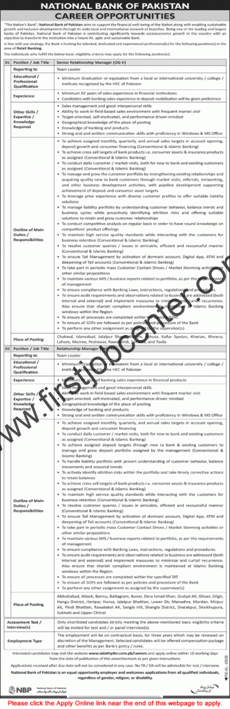 Relationship Manager Jobs in National Bank of Pakistan