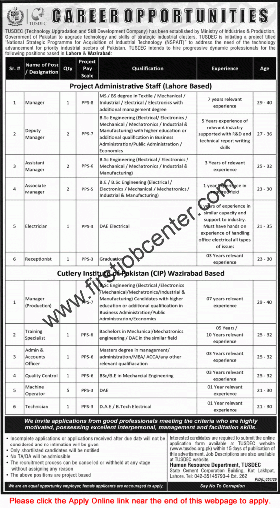 TUSDEC Jobs August 2026 Apply Online