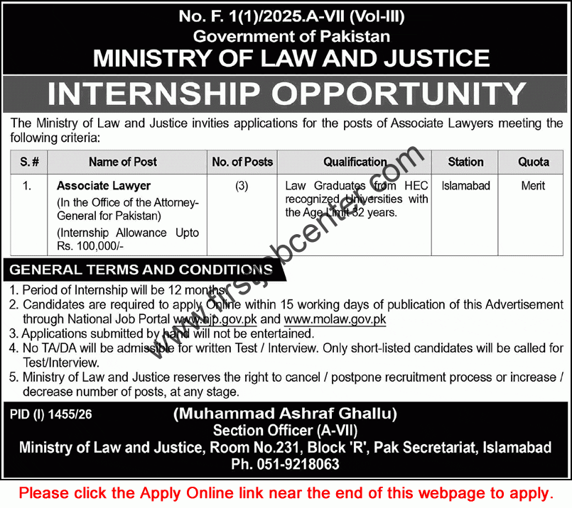 Associate Lawyer Jobs August 2026 – Ministry of Law Justice