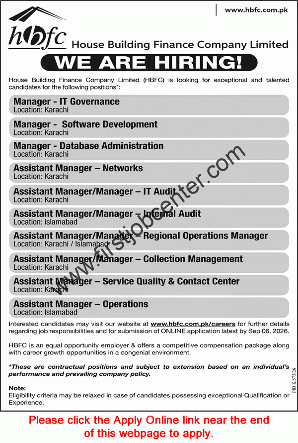 House Building Finance Company HBFC Jobs August 2026