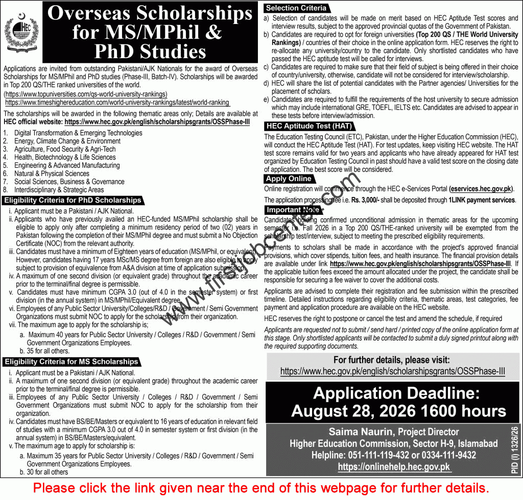 HEC Overseas Scholarships August 2026 Easy Apply Online