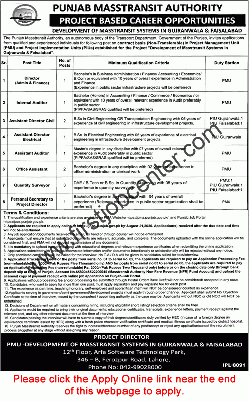 Punjab Masstransit Authority Jobs August 2026 Apply Online