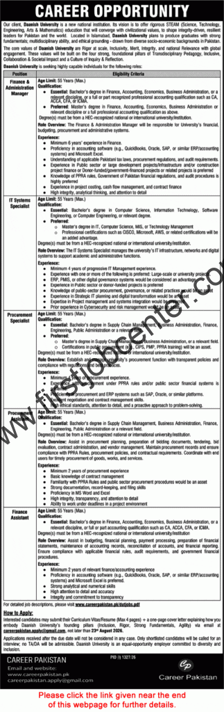 Daanish University Islamabad Jobs August 2026 Apply Online