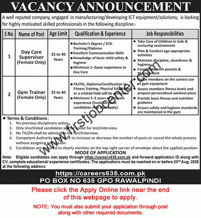 PO Box 635 GPO Rawalpindi Jobs August 2026 Apply Online