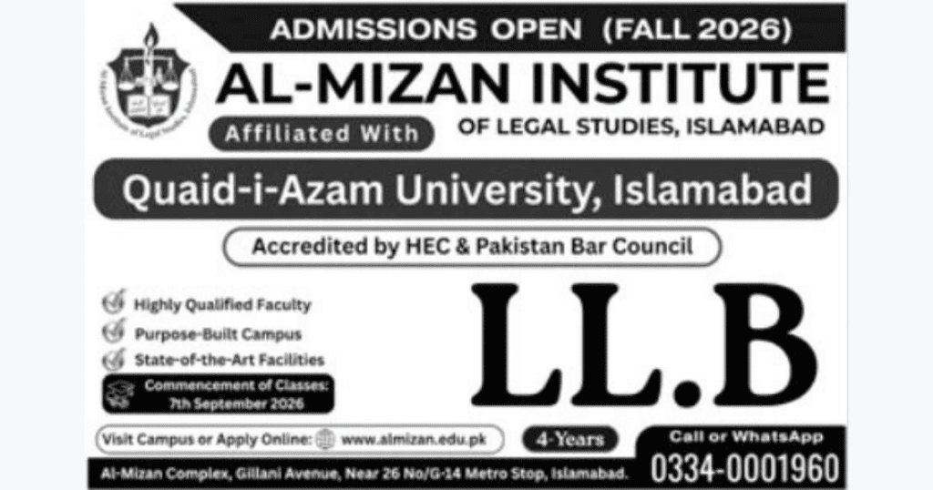 LLB Admission 2026 Open at Al Mizan Institute Islamabad