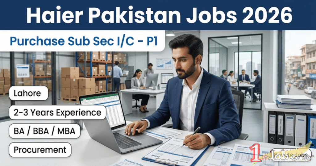 Haier Pakistan Jobs 2026 – Purchase Sub Sec I/C – P1