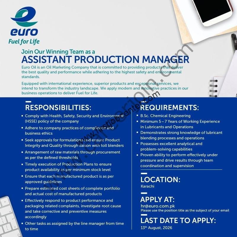 Euro Oil Pakistan Jobs August 2026 Apply Online | Chemical
